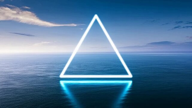 Neon triangle over ocean
