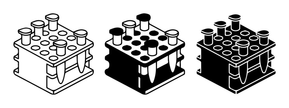 Test tube racks, laboratory equipment, science tools, black and white icons
