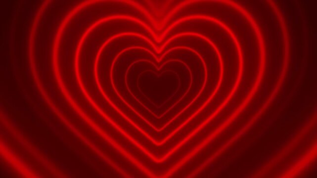Red neon heart tunnel animation, pulsing romantic background, for valentines day, and love concepts glowing