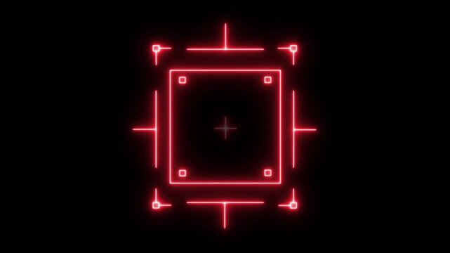 Glowing red digital hud target frame overlay for sci-fi ui and gaming interface heads-up display