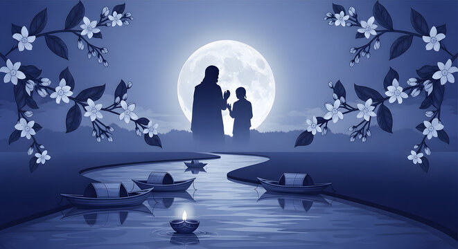 Guru purnima celebration with mentor and student under full moon