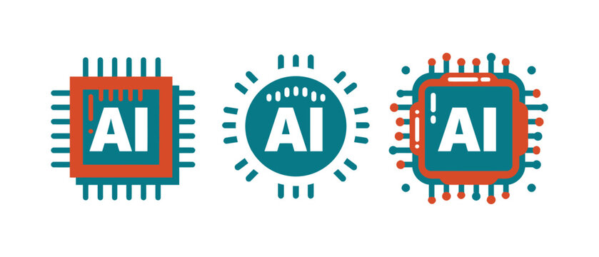 Ai icon vector chip technology digital processor set