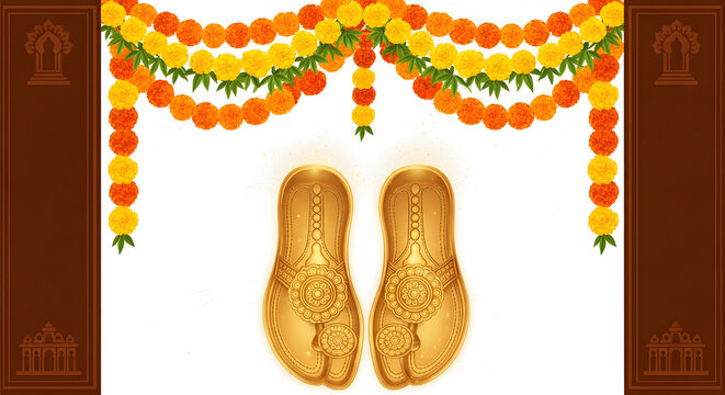 Guru purnima celebration with golden paduka and floral garlands