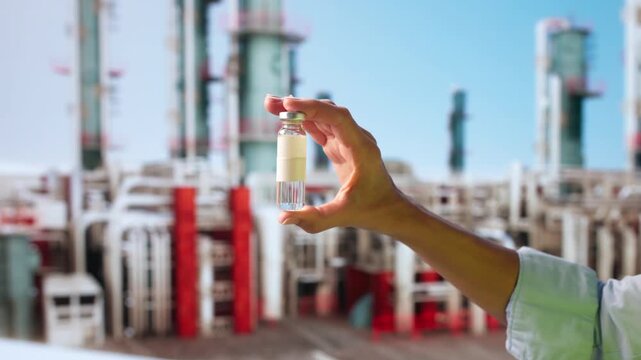 Female Engineer Carefully Examines Oil Sample