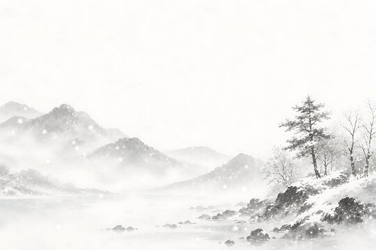 Sumi-e Winter Landscape Background