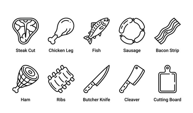 Meat cuts and butchery icons
