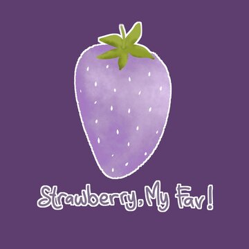 Ilustrasi strawberry, my fav! with purple background