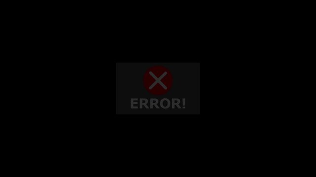 Digital error message alert with red warning and text animation on dark background, notification system