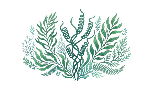 Underwater spirulina seaweed aquatic marine algae plant vector illustration isolated