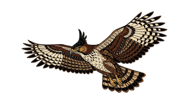 Javan hawk eagle vector illustration decorated with traditional batik pattern ornaments