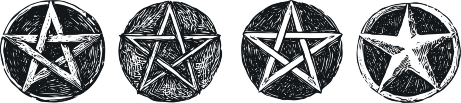 hand drawn pentagram designs vintage mystical occult symbol set engraving illustrations