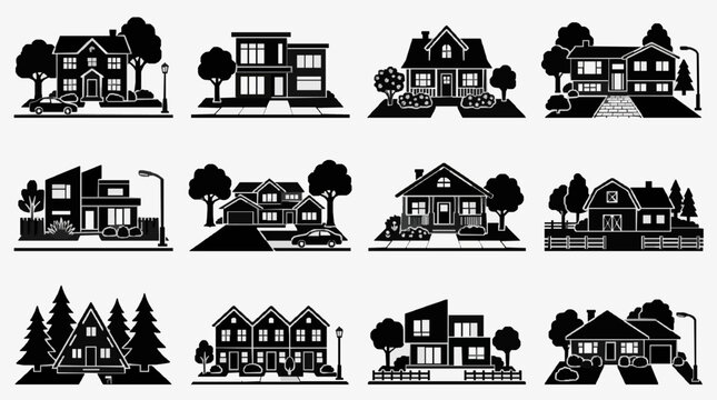 Neighborhood Residential Houses Lineup.