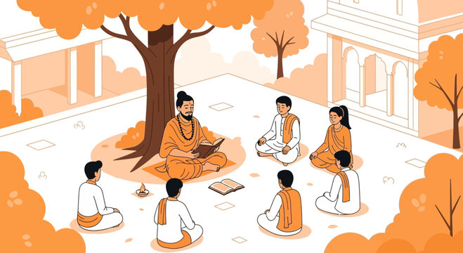 Guru purnima spiritual teacher sharing wisdom with students under tree