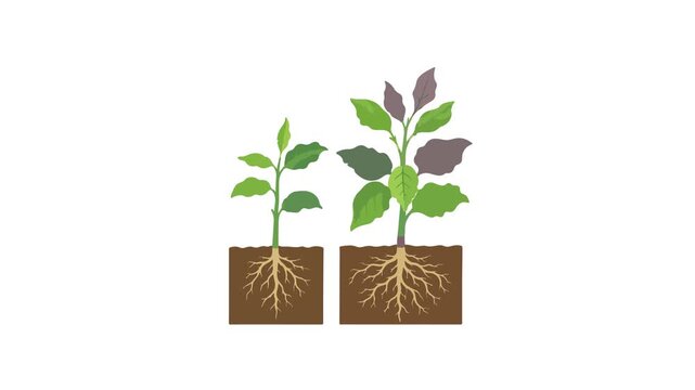 Plant Growth Stages: Seedling to Mature Plant with Roots