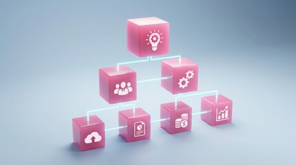 Obraz premium Pink idea and teamwork cubes stacked with business icons