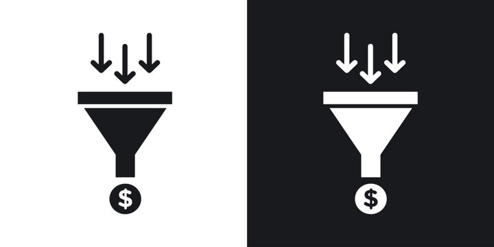 Sales funnel icons in solid black and white collection
