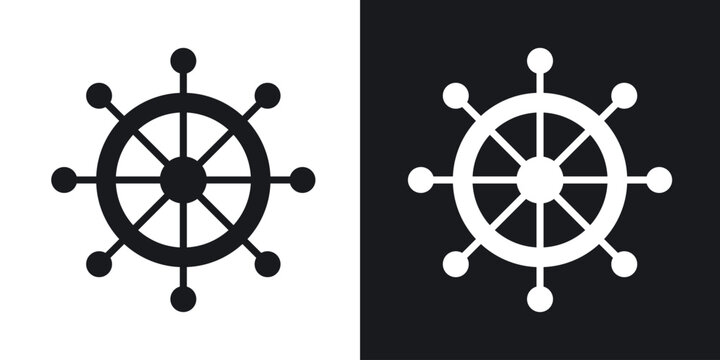 Ship wheel icons in solid black and white collection