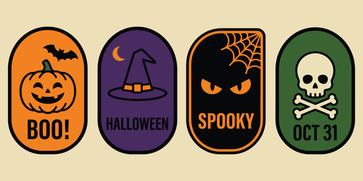 Set of four colorful halloween sticker badges