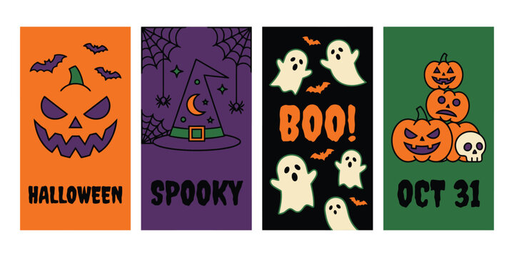 Set of four colorful halloween social media story templates