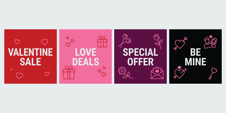 Valentine day sale social media post banners set
