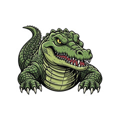 Obraz premium Green cartoon crocodile with sharp teeth.