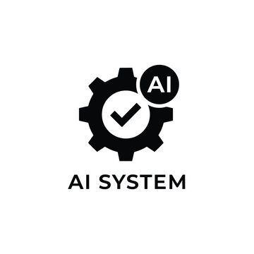 Gear icon with checkmark and ai label a flat black silhouette on a white background cogwheel mechanism settings configuration