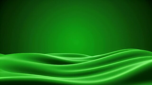 A vibrant green abstract background featuring smooth, flowing waves and a gradient effect, creating a serene and modern visual.