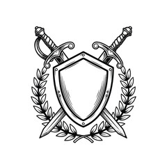 Obraz premium Swords Crossed Behind Shield Emblem.