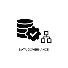 Data governance icon featuring a cylinder gear with checkmark and stacked squares on a white background management information architecture © Bar