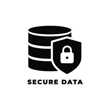 Database security icon with padlock and shield a flat black silhouette on a white background access control backup block