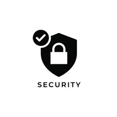 Security shield icon with padlock and checkmark a flat black silhouette on a white background lock checkmark protection safety © Bar