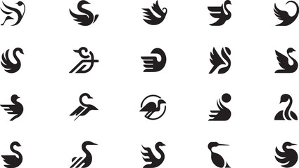 Fototapeta premium Collection of swan and bird logos and icons in various styles and designs