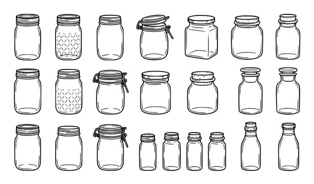 Black Doodle Jar Outline Vector Illustration Pack