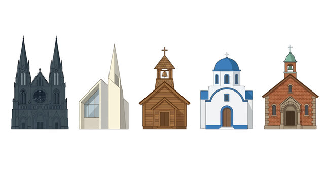 Colorful church buildings in row.