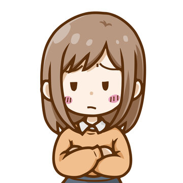 ジト目で不満そうな若い女性のSVGイラスト｜腕組みするデフォルメ人物素材