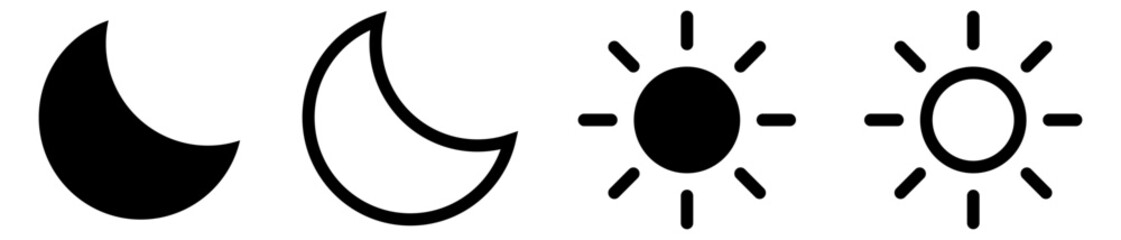 Sun and moon icon set day night mode brightness and contrast symbols for ui design. © Umer Farooq