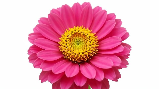 A vibrant pink gerbera daisy flower with a bright yellow center isolated