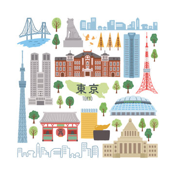 手描きの東京のイラスト