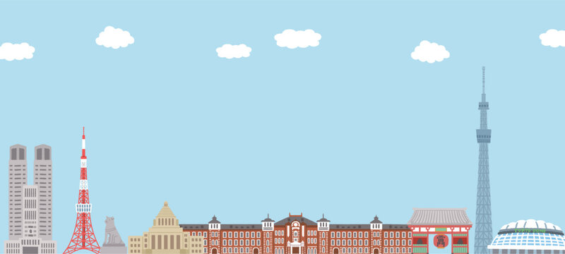 手描きの東京の街のイラスト　フレーム