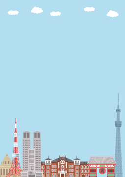 手描きの東京の街のイラスト