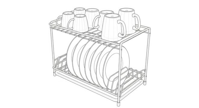 Line art illustration of a double decker dish rack.