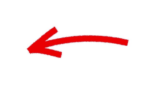 Glowing Hand-drawn red arrow icon brush stroke, arrow sign drawn with marker on transparent background.4k motion graphics video animation