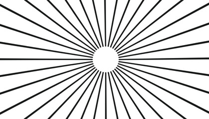 Obraz premium Bold black sunburst pattern radiates dramatic rays from a central white circle on a clean background.