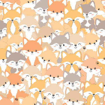 Cute baby wolf fox cartoon seamless pattern