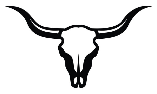 Black longhorn bull skull silhouette flat vector icon illustration
