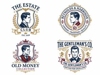 Naklejka premium Set of vintage gentleman portrait logos for luxury brand identity