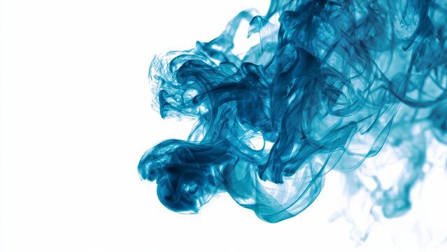Abstract blue smoke swirls on white background