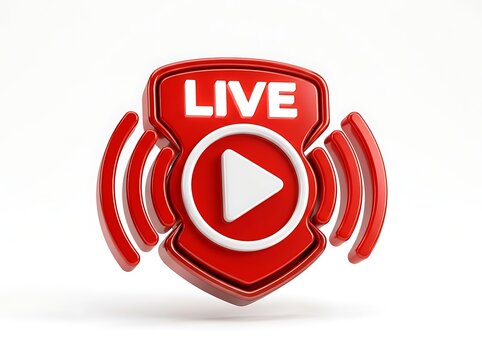 Red live streaming icon, play button symbol, live broadcast badge, video streaming logo