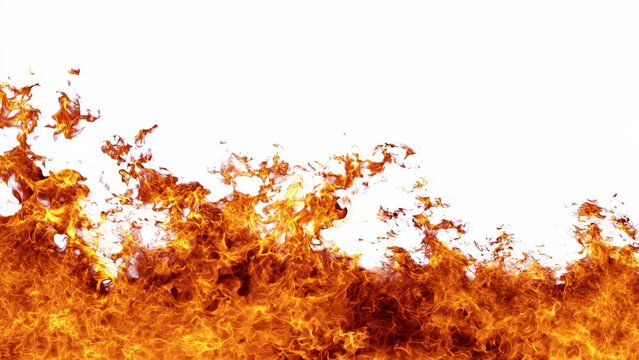 Intense orange fire flames isolated on white background