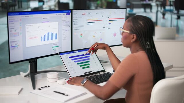 Marketing Manager Analyzes Digital Sales Funnel Data On Laptop